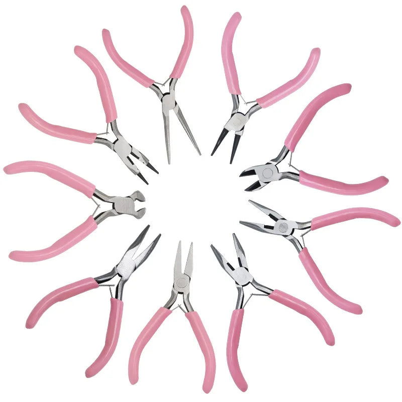 Pink Color 5Inch Mini Pliers Long Nose Cutting Wire Plier Kit for Handcraft Beading DIY Jewelry Making Tools