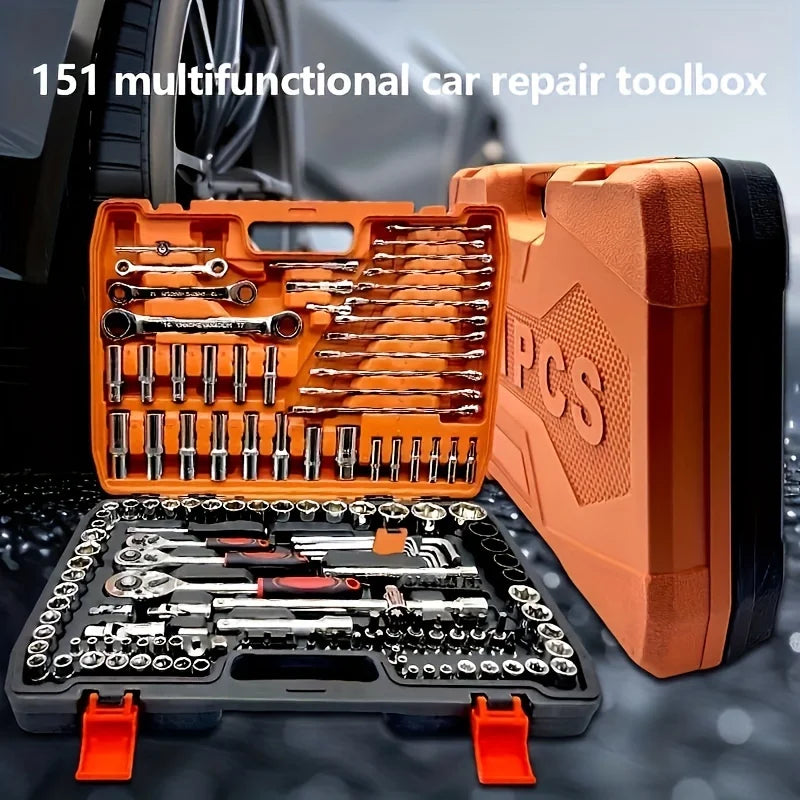 151pcs CR-V Hand Tools for Car Auto Repair 1/4-Inch Socket Set Ratchet Torque Wrench Combo for Home Use OEM Customizable Support
