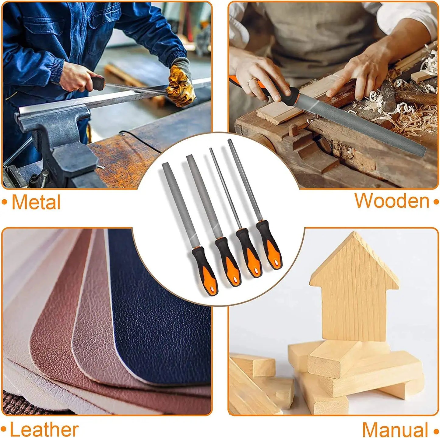 16PCS Metal Steel File Set Tools Includes Flat/Triangle/Half-round/Round Large File for Woodwork/Metal/jeweler/Plastic