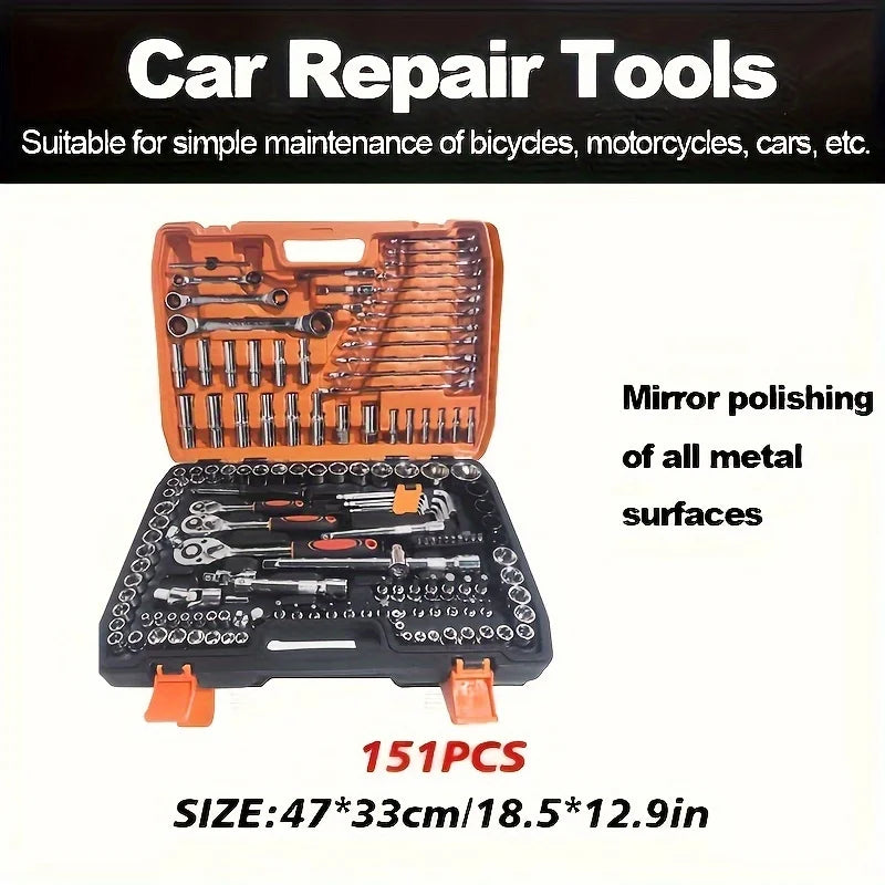151pcs CR-V Hand Tools for Car Auto Repair 1/4-Inch Socket Set Ratchet Torque Wrench Combo for Home Use OEM Customizable Support