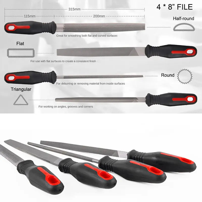 16PCS Metal Steel File Set Tools Includes Flat/Triangle/Half-round/Round Large File for Woodwork/Metal/jeweler/Plastic