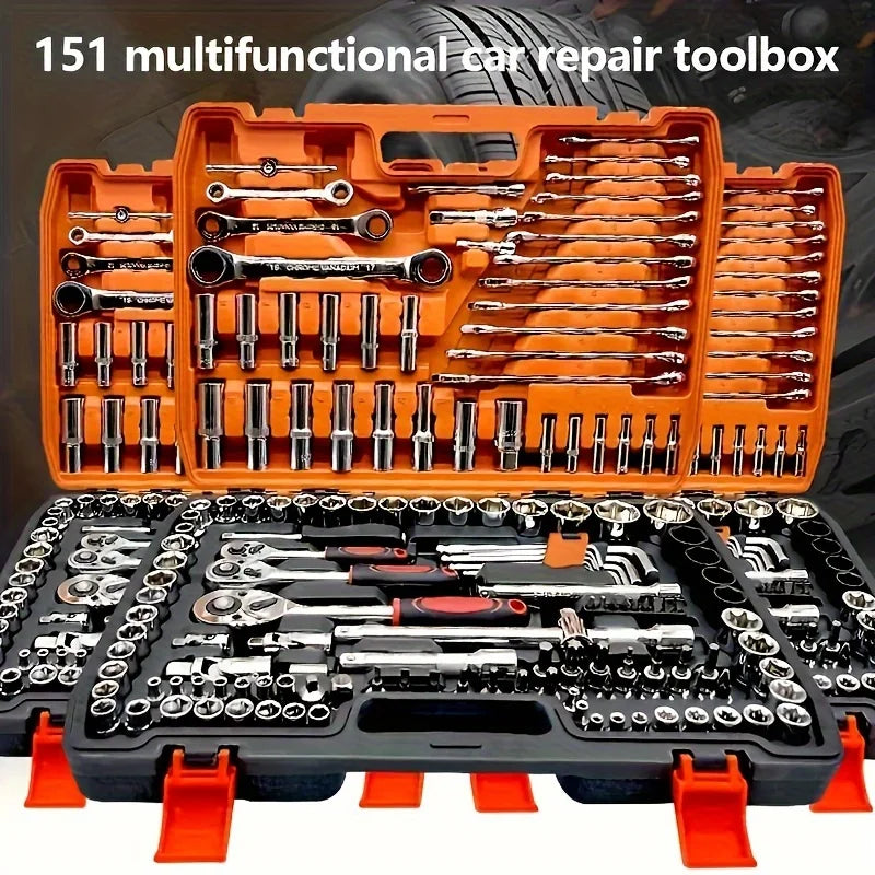 151pcs CR-V Hand Tools for Car Auto Repair 1/4-Inch Socket Set Ratchet Torque Wrench Combo for Home Use OEM Customizable Support